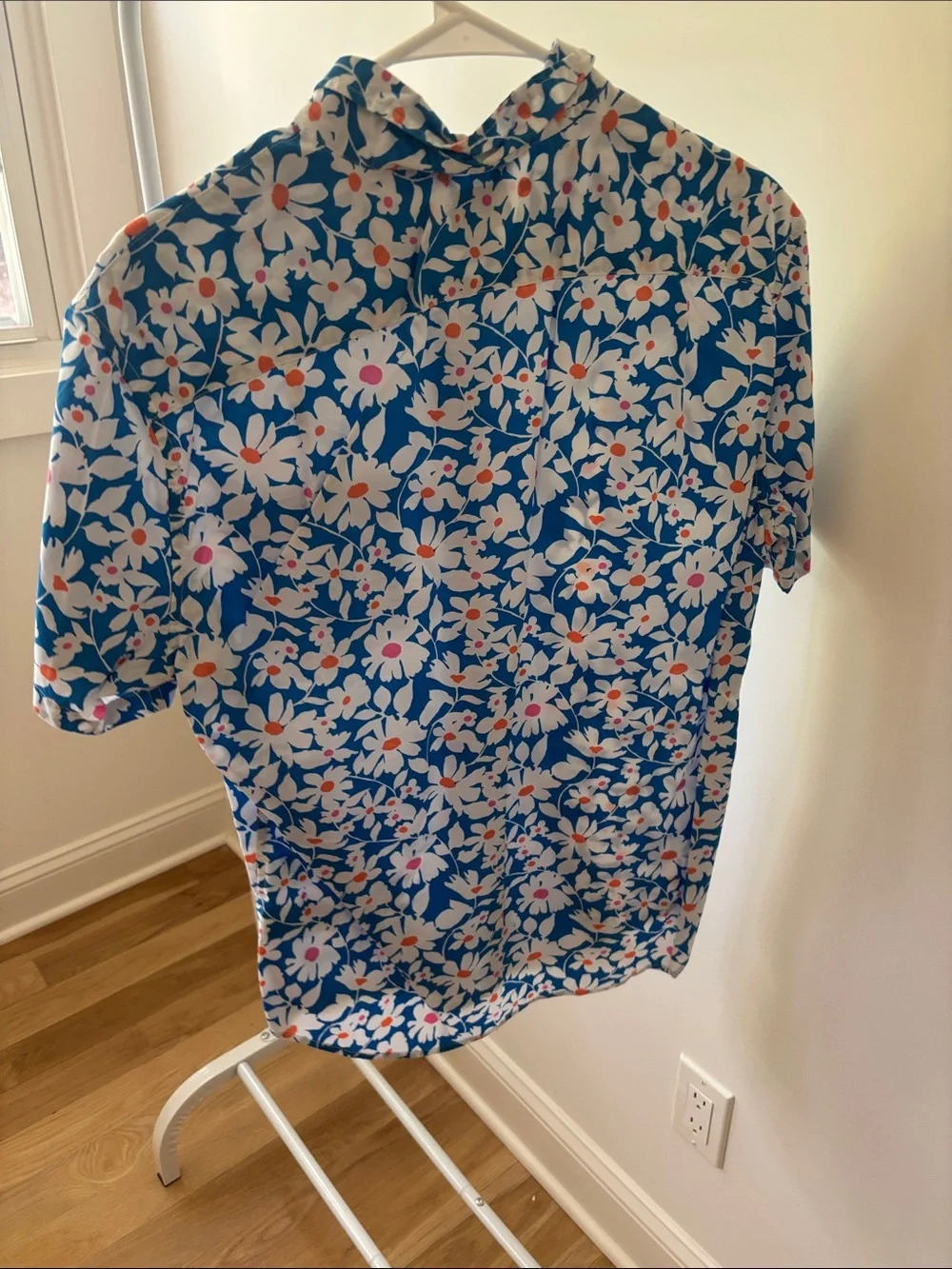 J. Crew Blue Floral Short-Sleeve Button-Down Shirt with White Flowers